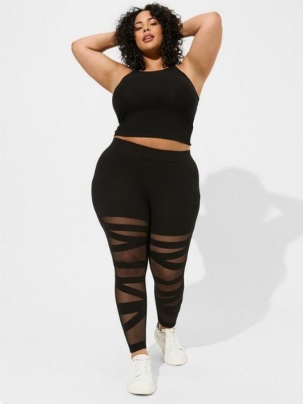 torrid Black Plus Size High-Waist Leggings with Mesh Stripes